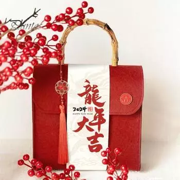 Новогодняя подарочная коробка в китайском национальном стиле создает праздничную атмосферу, тонкая работа, прочная ручка с декоративной коробкой с кисточками L