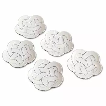 Новогодняя посуда Японская столовая посуда Тарелка 15 см Lucky Charm Arita Ware Plum Musubi Platinum Wire Silver Средняя тарелка Набор из 5 штук в подарочной коробке серебряный