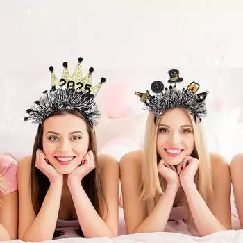 Новогодняя повязка на голову золотого и серебряного цвета 2025 Аксессуары для рождественской вечеринки one size