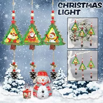 Новогодняя Рождественская елка подвесное украшение светодиодное светящееся деревянное украшение для дома подвесные подарки подвесные украшения праздничные принадлежности snowman