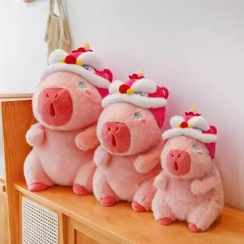 Новогодняя розовая капибала лев капибара кукла плюшевая игрушка кукла в шляпе шляпа свинья кукла тряпичная кукла 40cm