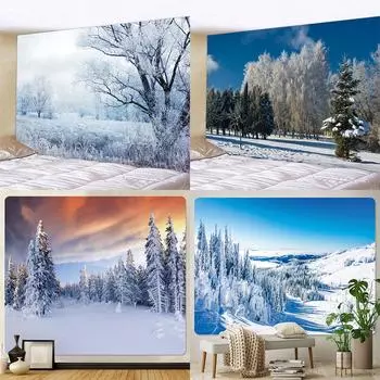 Новогодняя снежная сцена, домашний декор, гобелен, психоделическая сцена, богемный домашний декор, фон, ткань 100x75cm