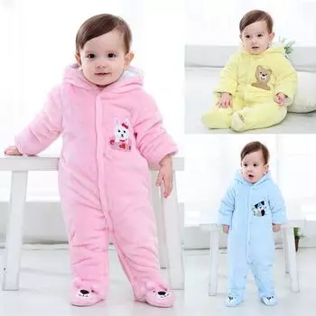 Новорожденный комбинезон с плюшевым милым мультяшным медведем, комбинезон для мальчиков, зимний теплый с капюшоном для младенцев, для девочек, рождественский комбинезон, одежда, новый 3M розовый