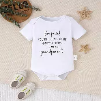 Новорожденный ребенок «Сюрприз! Вы станете бабушкой и дедушкой с принтом 100% хлопок боди милый комбинезон с короткими рукавами комбинезон 1-3M