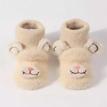 Новорожденный Зимний Толстый Плюшевый Теплый Носок Милый Медвежьи Ушки Детские Носки для Ходьбы Противоскользящие Детские Носки для Мальчиков и Девочек Напольные Чулочки S(0-1Years)