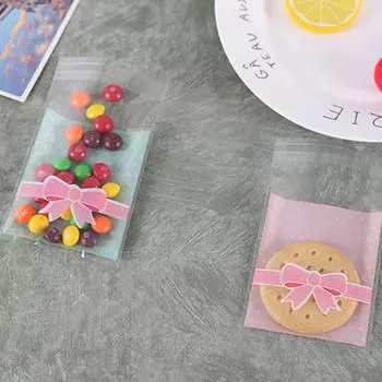 Новые 100 шт./лот 8*10 см бант для упаковки печенья кружевные конфеты самоклеящиеся пластиковые пакеты розовый