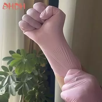 Новые 100 шт светло-розовые одноразовые нитриловые перчатки водонепроницаемые антистатические прочные светло-розовые перчатки для кухонных принадлежностей для приготовления пищи S