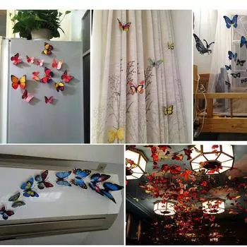 Новые 12 шт. 3D двухслойные наклейки на стену в виде бабочек, декор для гостиной, свадьбы, украшения детской комнаты, настенные художественные магнитные наклейки своими руками
