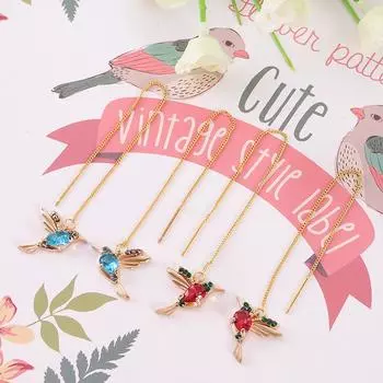 Новые 18-каратные позолоченные женские вечерние роскошные длинные серьги-капли с кисточками в виде птиц, колибри, изящные подарочные ювелирные серьги-гвоздики, висячие серьги для женщин, уникальные красный