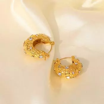 Новые 18-каратные золотые серьги U-образной формы с инкрустацией цирконием, плетеные, расположенные в шахматном порядке, модные, темпераментные, геометрические, толстые женские серьги, ювелирные изделия золотой