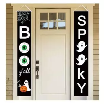 Новые 1 пара украшений на Хэллоуин, куплеты, наружное украшение, дверные куплеты, призрачный фестиваль, Хэллоуин, подвесные флаги, баннеры чёрный