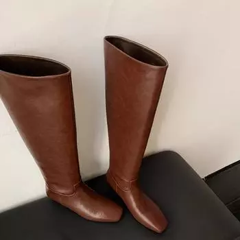 Новые 2024 Высококачественные женские сапоги Осень Зима На Открытом Воздухе Однотонные Модные женские сапоги до колена Botines De Mujer 35 чёрный