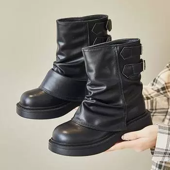 Новые 2024 высококачественные женские ботинки для отдыха на природе, простые однотонные удобные ботинки для женщин Botas Mujer 35 чёрный