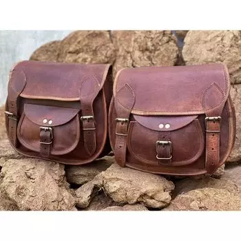 Новые 2 больших мотоциклетных сумки 1 пара седельных сумок из козьей кожи 2 коричневых сумки 9 x 11 x 4 in коричневый