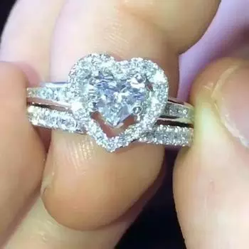 Новые 2 шт. парные кольца в форме сердца для женщин, романтическое свадебное обручальное кольцо, модный комплект ювелирных изделий, забавный женский подарок 8