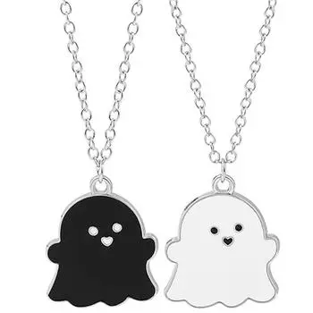 Новые 2 шт. Парные милые черно-белые ожерелья с подвесками в виде привидений для женщин и мужчин