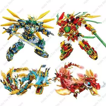 Новые 2 в 1 блоки робота-ниндзя, летающий дракон, строительные блоки, классические фигурки из мультфильмов, модель Ллойда, кирпичи, игрушка для мальчика, детский рождественский подарок