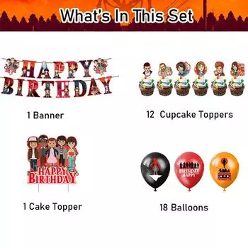 Новые 32 шт. украшений для вечеринки в стиле «Очень странные дела», включая топпер для торта, воздушные шары, баннеры