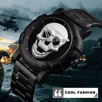 Новые 3D Череп Голова Мода Стимпанк Рок Tailess Стальные Relogio Кварцевые Часы для Мужчин Бренд Роскошные Наручные Часы Спорт чёрный
