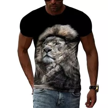 Новые 3D футболки с изображением льва короля зверей для мужчин, летние модные повседневные футболки с принтом животных, индивидуальные топы в стиле хип-хоп в стиле Харадзюку 6XL