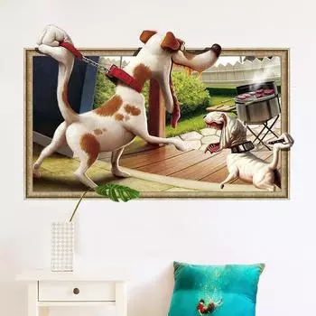 Новые 3D наклейки на стену с собаками для гостиной, дивана, украшение для дома