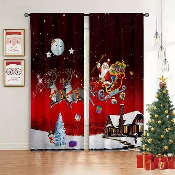Новые 3D-шторы с рождественской тематикой можно использовать в качестве оконных занавесок и ламбрекенов, а также они подходят для украшения рождественского интерьера. 50W60H(CM)X2PCS&Grommet Top