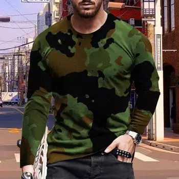 Новые 3D смешанные цвета принт мужские футболки с длинным рукавом футболки с круглым вырезом повседневный пуловер мужская одежда больших размеров XS синий