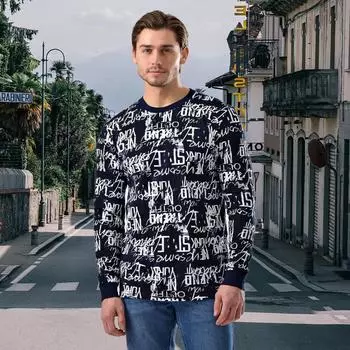 Новые 3D забавные английские буквы принт мужские футболки с длинным рукавом круглый вырез повседневный пуловер мужская одежда больших размеров XS синий
