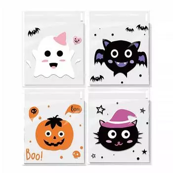Новые 400 шт. пакетов для угощений на Хэллоуин, самоклеящиеся пакеты для конфет, прозрачные для печенья и конфет