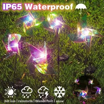 Новые 4-лепестковые светодиодные солнечные ветряные фонари, вращающиеся ветряные фонари для газона, водонепроницаемые уличные декоративные фонари для двора и сада