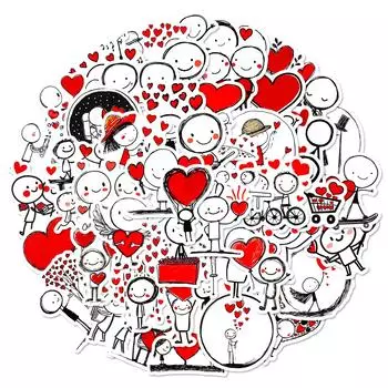 Новые 50 красных линий любви наклейки с маленьким человечком милые исцеляющие DIY ручной аккаунт наклейки для компьютера и ноутбука