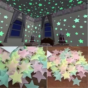 Новые 50 шт. 3D-звезды светятся в темноте наклейки на стену светящиеся флуоресцентные наклейки на стену для детей детская комната спальня потолок дом Дек разноцветный
