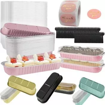 Новые 50 шт. форм для выпечки с крышками и ложками, алюминиевые фольгированные формы для выпечки, мини-контейнеры для хлеба, формы для кексов, формы для хлеба, кухонные принадлежности