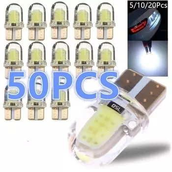Новые 5/10/50 шт. светодиодных ламп W5W T10 194 168 W5W COB 4 SMD, светодиодные лампы для парковки, автоматические клиновидные габаритные огни, Canbus, кварцевые, яркие белые лампочки для номерного знака 5Pcs белый
