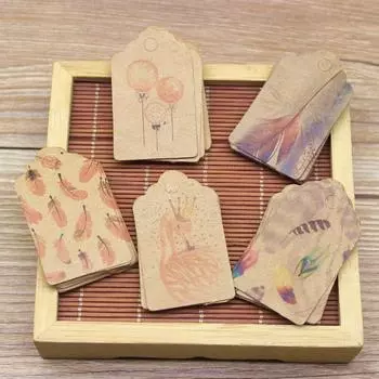 Новые 5*3 см DIY печатные подарки свадебные конфеты сувениры бирка этикетка перья узор подарки сувениры украшение бирка вечеринка гибкая 100tag100string