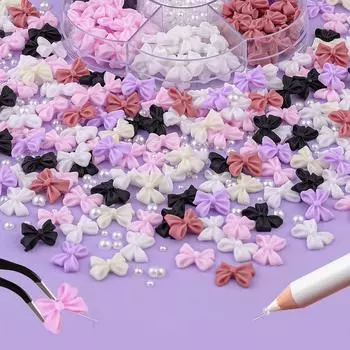 Новые 6 цветов милые бантики и белые плоские жемчужины для DIY украшения ногтей