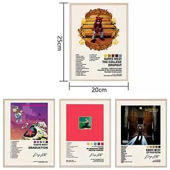 Новые 6 шт. плакаты Канье Уэста, плакаты с обложками альбомов, холст для декора общежития для подростков и девушек