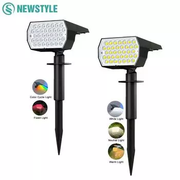 Новые 74-светодиодные солнечные точечные светильники, уличные водонепроницаемые, регулируемые 37-светодиодные ландшафтные прожекторы, трехцветный RGB-светильник для сада, настенный светильник для двора, крыльца 1PC
