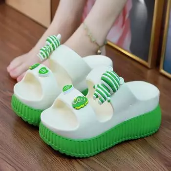 Новые 7 см открытый каблук массивные тапочки из ЭВА женские летние шлепанцы на платформе цветочные туфли женские двухцветные домашние пляжные тапочки садовые сабо CN 35-36