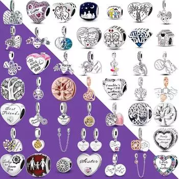 Новые 925 пробы серебряные подвески-шармы с подвесками для семейной дружбы в форме сердца, оригинальный браслет своими руками для изготовления ожерелья с подвеской