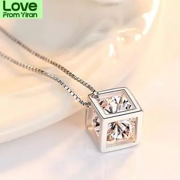 Новые 925 пробы стерлингового серебра женские ожерелья мода Love Cube кулон высокое качество циркон ключичная цепочка ювелирные изделия длина 45 см