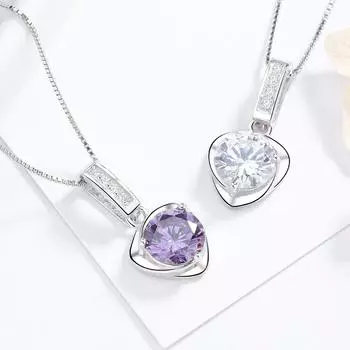 Новые 925 пробы стерлингового серебра женские ожерелья мода высокое качество аметист кулон в форме сердца ключичная цепочка ювелирные изделия длина 45 см
