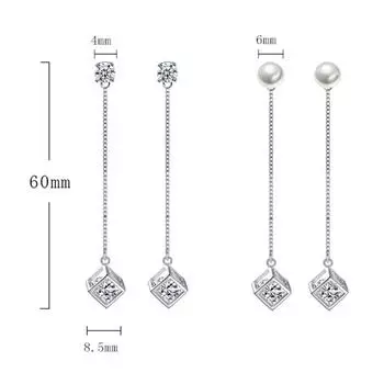 Новые 925 пробы стерлингового серебра Женские подвески Модные квадратные серьги-гвоздики Универсальные жемчужные серьги-гвоздики Высококачественные циркониевые серьги-гвоздики