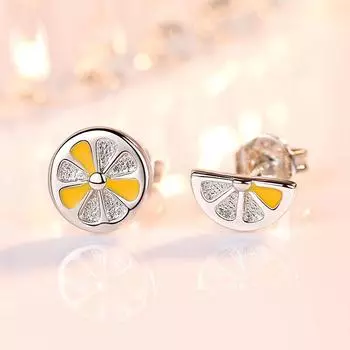 Новые 925 пробы стерлингового серебра женские серьги-гвоздики смолы кристалл эпоксидная смола геометрические маленькие свежие апельсин лимон серьги-гвоздики ювелирный подарок