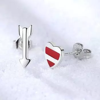 Новые 925 пробы стерлингового серебра женские серьги мода кристалл клей стрела сердце комбинация пара серьги гвоздики ювелирные изделия подарок