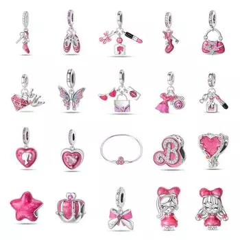 Новые 925 Серебряные Барби Розовые Модные Бусины для Макияжа Подвеска DIY Стиль Ювелирные Изделия Аксессуары Браслет Шарм Ювелирные Изделия Подарок