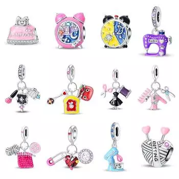 Новые 925 Серебряные Часы-Будильник для Швейной Машины Подвеска Бусины DIY Стиль Ювелирные Изделия Аксессуары Браслет Женские Ювелирные Изделия Подарок