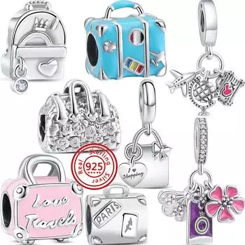Новые 925 серебряные чемоданы, сумки, рюкзаки, сумки для покупок, кулон, классические бусины, подходят для браслетов, ювелирных изделий своими руками