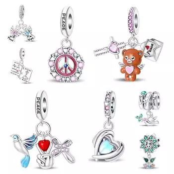 Новые 925 Серебряные DIY Стиль Ювелирные Изделия Аксессуары Браслет Мир и Надежда Ангел Оливковый Кулон Бусины Модные Шармы Ювелирные Изделия Подарок