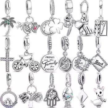 Новые 925 Серебряные Самолет Велосипед Кокосовая Пальма 30 Подвесные Бусины 40-й годовщины Подходит Оригинальный Браслет Женщины DIY Ювелирные Изделия